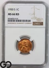 1950-S Lincoln Cent Wheat Penny, Brilliant RED, NGC MS 66 RD