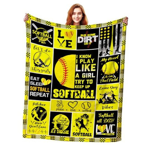 Blanket Gifts for Girls Women Men Team,Soft Cozy Sport 60"x50" Softball
