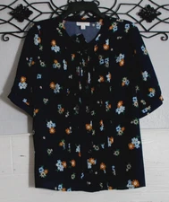 Charter Club Women's Top Size L Short Sleeve Multicolored Floral Round Neck