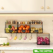 Adjustable Wire Storage Baskets W/ Wood Lid Stackable Kitchen Bathroom Organizer