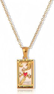 Authentic 18K Gold Plated Tarot Card Necklace The Lovers Pendant Lucky Gifts for Women Men