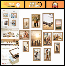 Image of 12-Piece Oak Picture Frame Set for Wall & Tabletop, Multi-Size Collage Frames