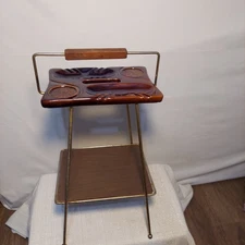 MCM Ceramic Ashtray Stand Side Table Brown Vintage MADE IN USA