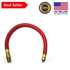 12-Inch Red Inflator Hose Whip with Brass Fittings - 300 PSI Capacity