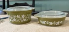 Vintage Pyrex Bowl Set W/ Lids **Green Daisies 1pt &1 Qt