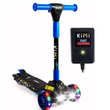 KIMI Kids Electric Scooter Light-Up Wheels Blue Lean-to-Steer 5 mph 3-9 Years