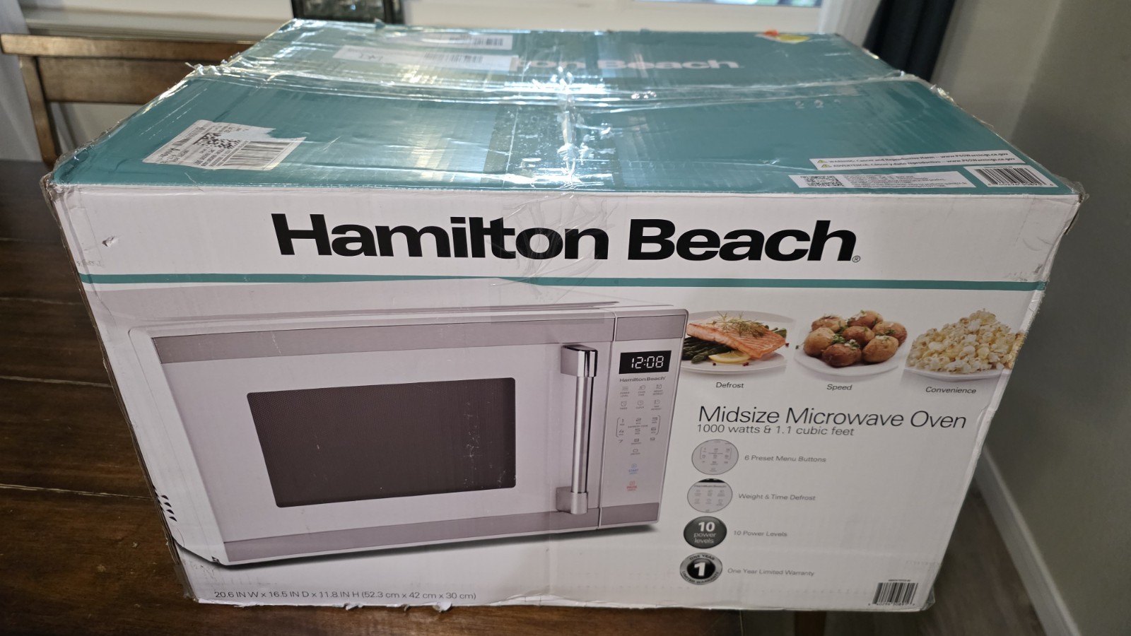 Hamilton Beach 1.1 CU Ft Countertop Microwave Oven, 1000 W,plate doesn't rotate