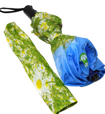 Nature Conservancy Umbrella Daisy Flower Field VTG Push Button Blue Green