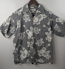 VTG Go Barefoot Loop Collar Shirt Men's M Floral Guitar Reverse Hawaiian Aloha