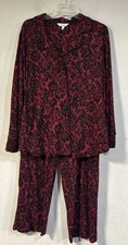 SOMA Cool Nights Red Black Floral Lace Long Sleeve Pajama Set TopXL, Bottom L**