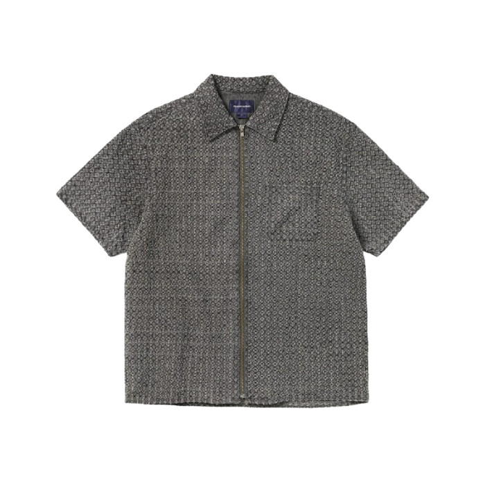 Thisisneverthat Damaged Denim Zip Short Sleeve Shirt Grey