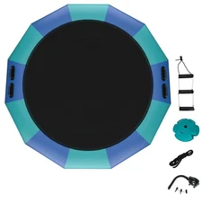 Goplus 15FT Inflatable Water Bouncer Water Trampoline Splash Padded Blue & Green