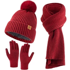 Womens Winter Beanie Hat Scarf Gloves Set, Knitted Scarf and Hat Touchscreen ...