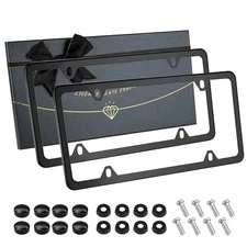 Black Matte License Plate Frames 2 Pack, Stainless Steel License Plate Cover,...