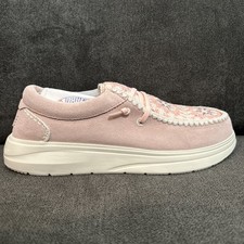 Hey Dude Wendy Comf Suede Crochet Womens 9 Pale Pink Slip On Shoe 43108-77S