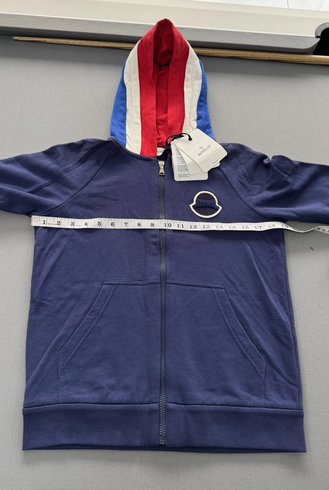 Moncler Cardigan Felpa con Cappuccio Età 14 19” PTP Blu Nuovo Autentico
