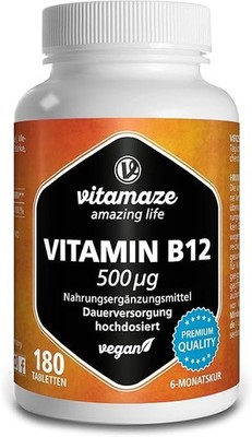 Vitamin B12 500 mcg  -  Methylcobalamin -  180 vegane Tabletten