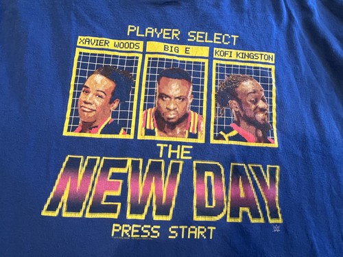 WWE The New Day Shirt Herren 2XL Blau Xavier Woods Big E Kofi Kingston Press Start - Bild 3 von 6