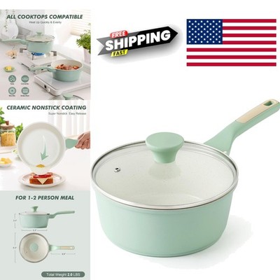 5 Quart Mint Green Saucepan with Nonstick Ceramic Coating Even Heat Distribution