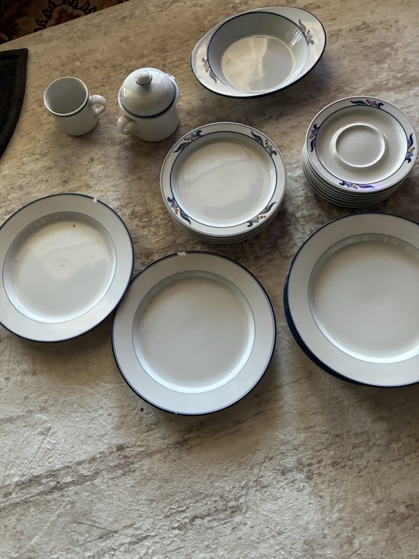 Dansk Concerto Allegro Porcelain Dinner Set Blue White Japan Plates Bowls Cups