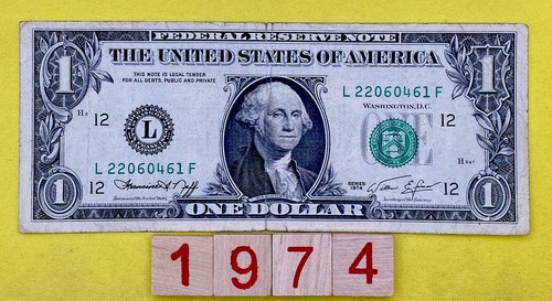 Vintage Series 1974 L 22060461 F Fancy Serial Number One Dollar Bill RARE FRN DC - Picture 1 of 8