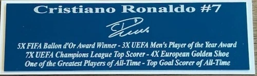 Cristiano Ronaldo Autograph Nameplate Photo Soccer ball Jersey Large 1.75 x 6