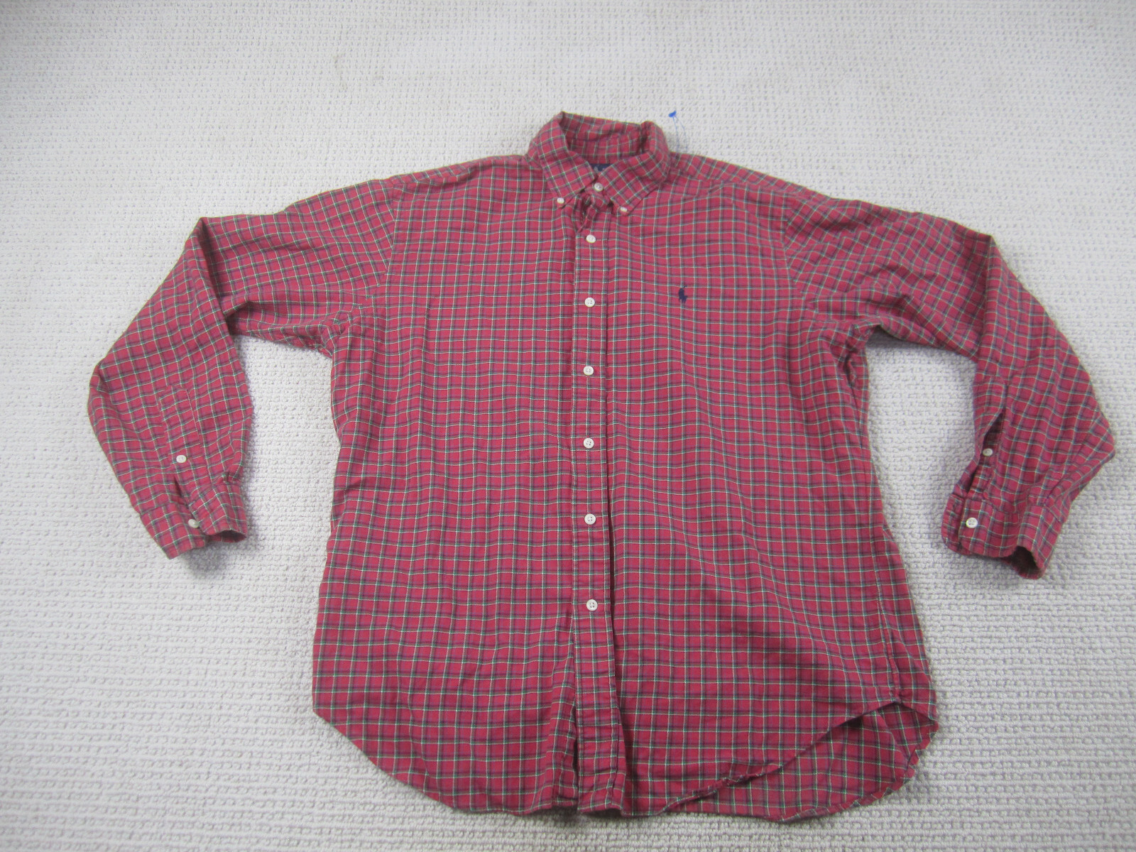 Ralph Lauren Camicia Uomo Grande Rosso Blu Bottoni Casual Little Pony Lunga Slv