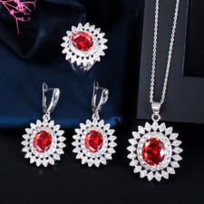 7 Color Trendy Sunflower Cubic Zircon Silver Plated Women Party Prom Jewelry Set