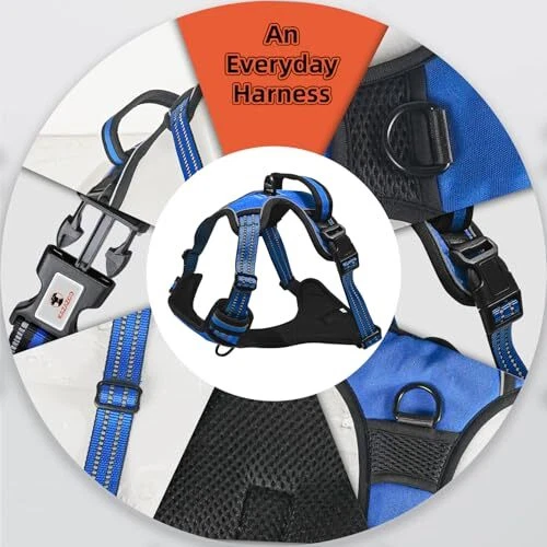Dog Harness, No-Pull Pet Breathable Harness, Adjustable Soft XL Ocean Blue