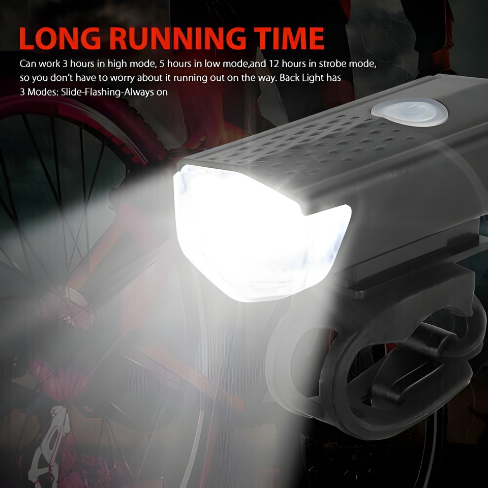 USB-Rechargeable LED Bike Light Set – Front & Rear Lamps With 3 Light Modes, IP65 Waterproof, 1200mAh Battery
