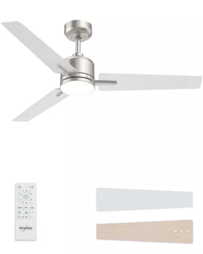 52 inch Ceiling Fan Lights & Remote Brushed Nickel Reversible Blades Silver Wood