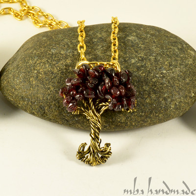 Garnet Gemstones Tree Of Life Necklace Brass Wire Wrapped