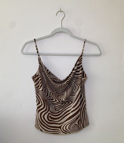 Vintage So Good Brown & Tan Cowl Neck Low Back Printed Cami Top Small