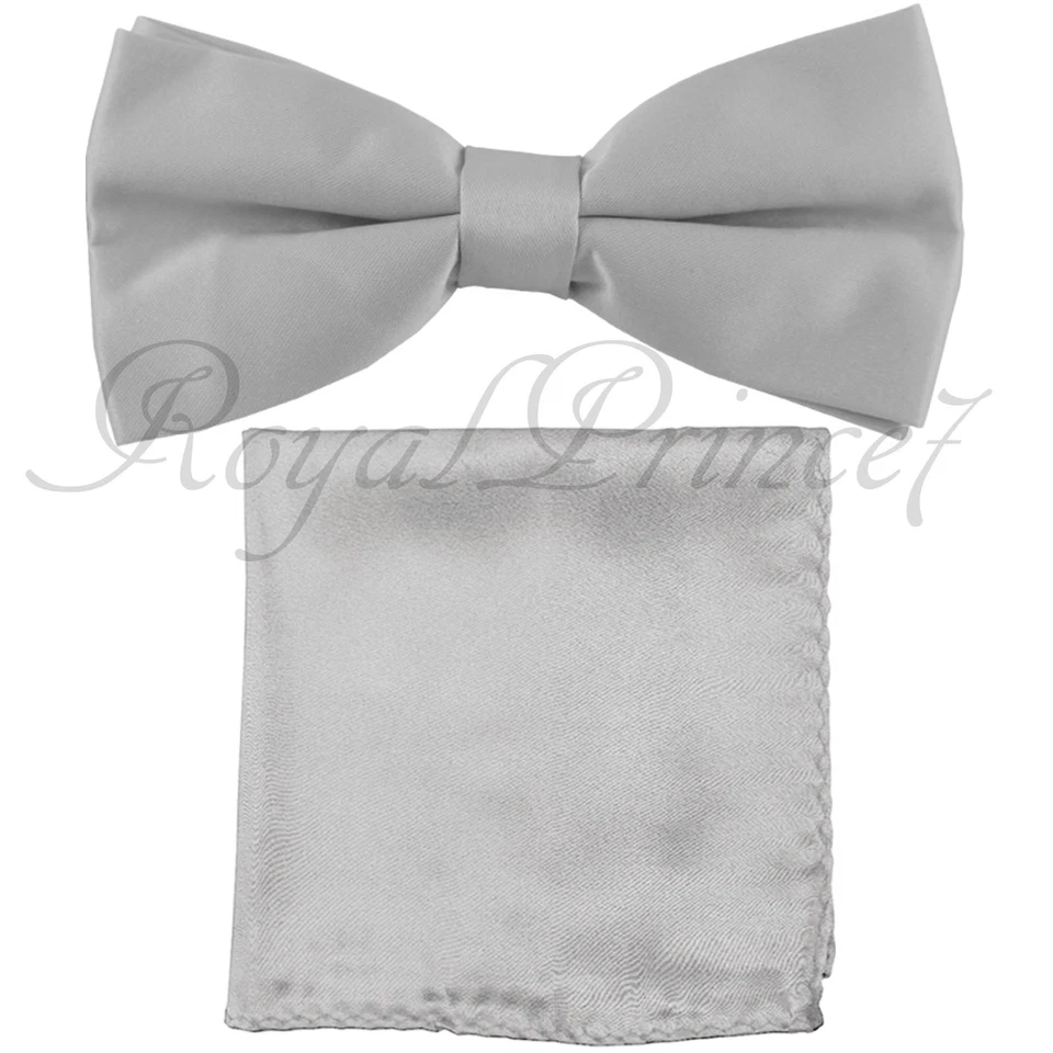 Solid Straight Cut Pre-tied Bow tie and Hanky Set Wedding Party Prom - Image 1 of 1