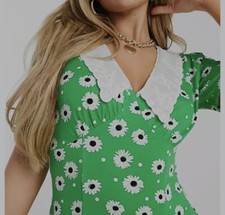 ASOS Daisy Tea Dress V-Neck Cottage Fairy Prairie Kelly Green Womans Size 10