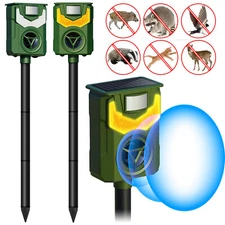 2 Pack Solar Flame Light Ultrasonic Animal Repeller for Dog Raccoon Fox Skunk