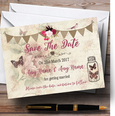 Personalisierte Save-the-Date-Karten rustikal Pariser Stil Vintage Hochzeit