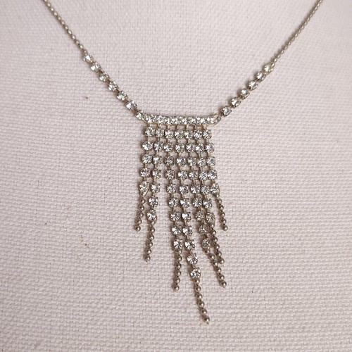 Vintage Rhinestone Necklace Wedding Bride Clear Crystal Prom Formal Y2K 90s - Picture 3 of 13