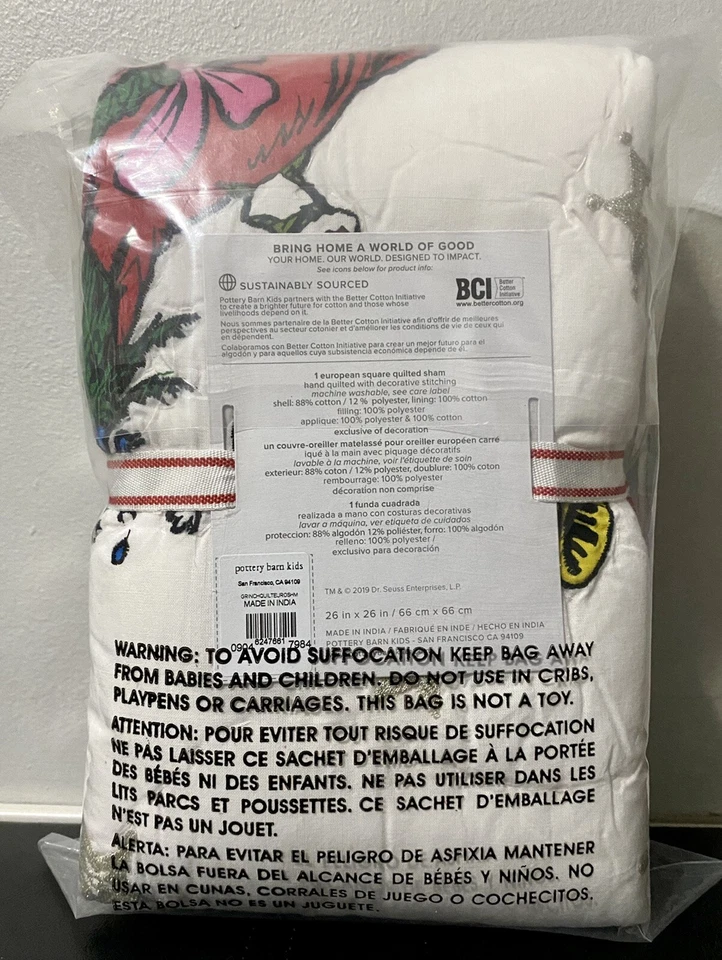 POTTERY BARN NIÑOS ADOLESCENTES Dr. Seuss El Grinch Acolchado Euro Almohada Falsa Navidad Foto 3 de 4