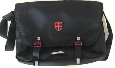 ellehammer messenger computer tech 100% polyester bag black with red detail