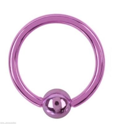 Captive Lip Ear Ring 14 Gauge 3/8'' Titanium Purple Dark IP 4mm Ball *