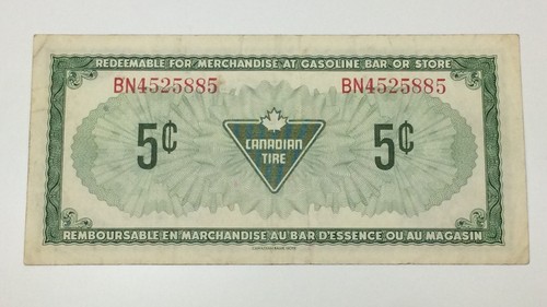 1974 Canadian Tire 5 Cents Circulated Banknote CTC Gas Bar Cash Bonus E131 - Picture 2 of 4