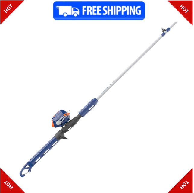 Zebco Wilder Fishing Combo 4'3" Rod No-Tangle Reel 6lb Line Blue/Orange