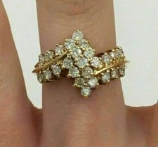 2Ct Round Cut Lab-Created Diamond Engagement Cluster Ring 14K Yellow Gold Plated