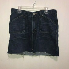 Express Jeans Dark Blue Denim Raw Hem Mini Skirt 7/8 Y2K Look