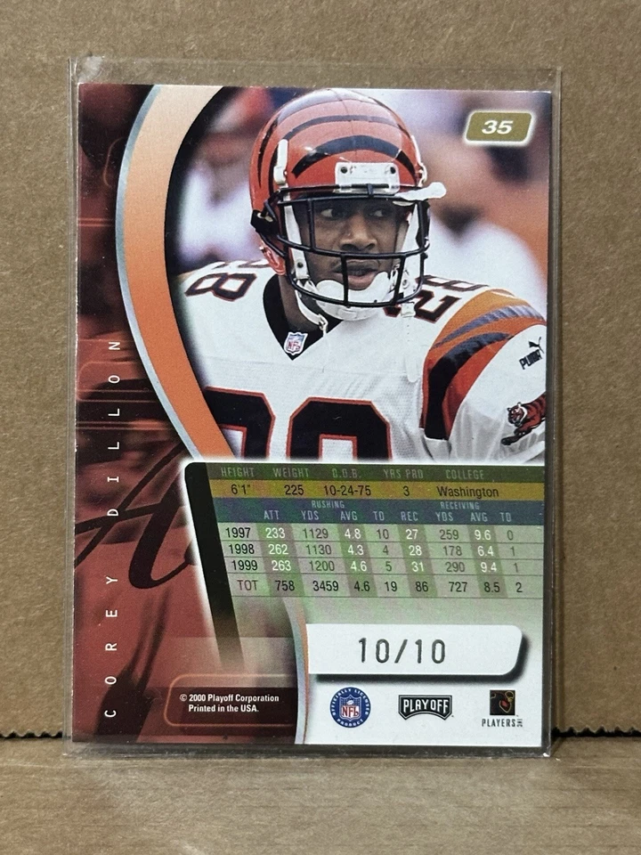 Corey Dillon 2000 Playoff Absolute Players Honors Platinum Holofoil #10/10 SP🔥 - Image 2 of 2