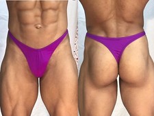 mens fuschia purple spandex thong with seam/pouch front custom any size FreeShip