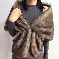 Women Fancy Wedding Bridal Faux Fur Shawl Large Collar Party Shoulder Wrap Stole
