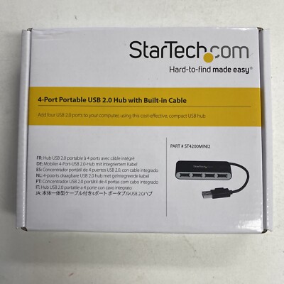 StarTech 4 Port Portable USB 2.0 Hub with Built-in Cable