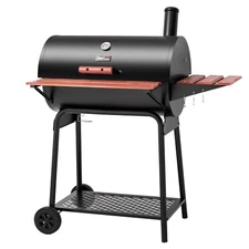 Royal Gourmet Barrel Charcoal Grill with Wood-Painted Side & Front Table Outdoor